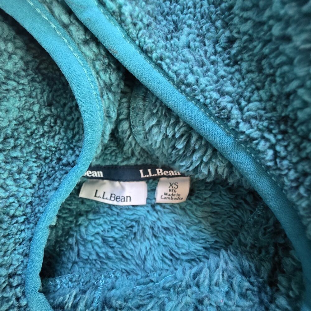 L.L.Bean Mountain Pile Fleece Hoodie Pullover Teddy Sherpa XS Mens Teal Blue - Picture 4 of 5